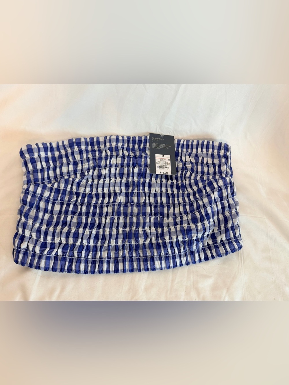Blue and White Smocked Tube Top-size Medium